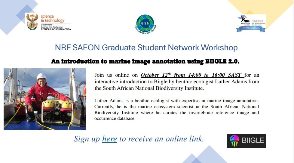 Join us online for this exciting workshop on the introduction to matine image annotation using BIIGLE!!
Sign up here to attend docs.google.com/forms/d/e/1FAI…

Date: 12 October 2023