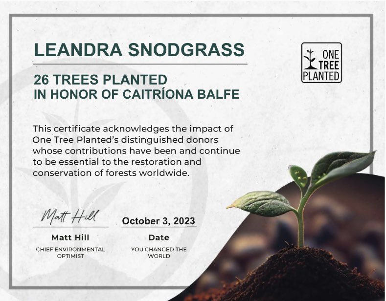 On of the eve of Her birthday. 🎁🌳

<a href="/onetreeplanted/">One Tree Planted</a> <a href="/projcaitreena/">Project CaiTREEna 🌳</a> #reforestation #BalForest #CaitríonaBalfe #planttrees