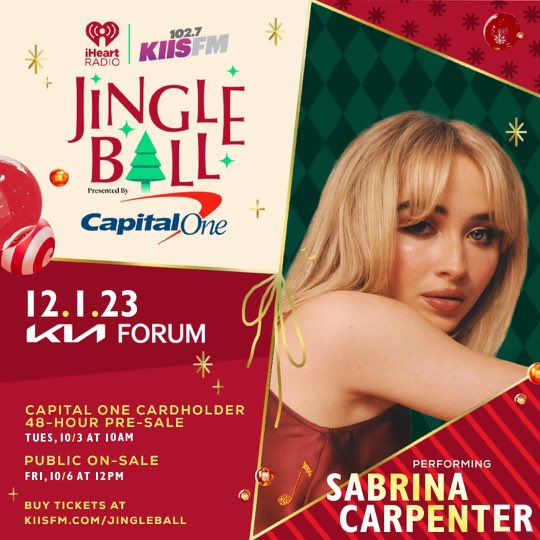 Can’t wait to sing and dance to my girl @SabrinaAnnLynn at #kiisjingleball 🎄🎅🏻❄️☃️ Kiisfm.com/jingleball