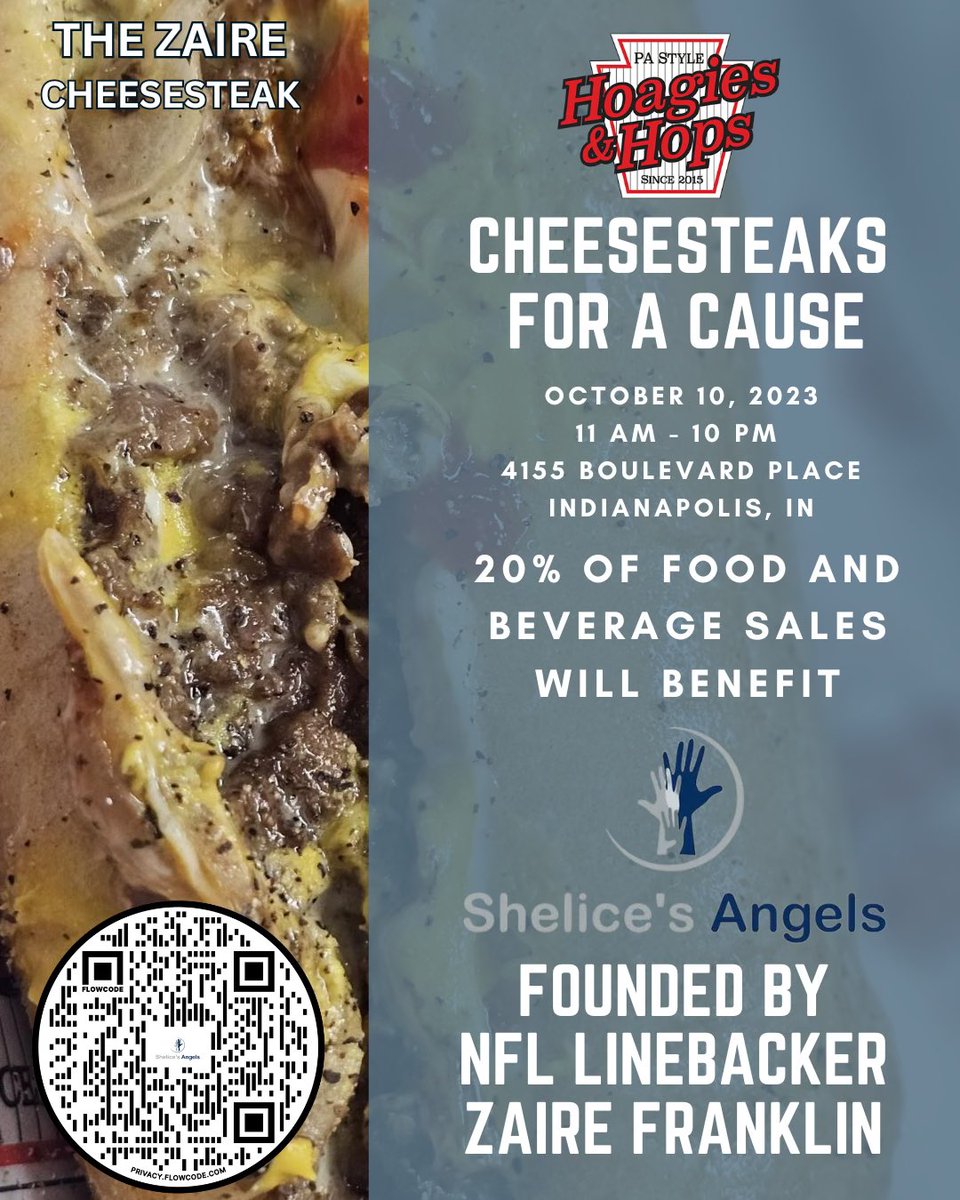 YPerspectiveLLC's tweet photo. 🚨INDIANAPOLIS🚨

20% of sales next Tuesday, October 10th from @HoagiesandHops will benefit NFL Linebacker @ZiggySmalls_ foundation, Shelice’s Angels. 

Stop by and donate for a chance to win door prizes, raffle items and more! 

🔗: https://t.co/rf78i2XEIh https://t.co/qzAIIuAMYG