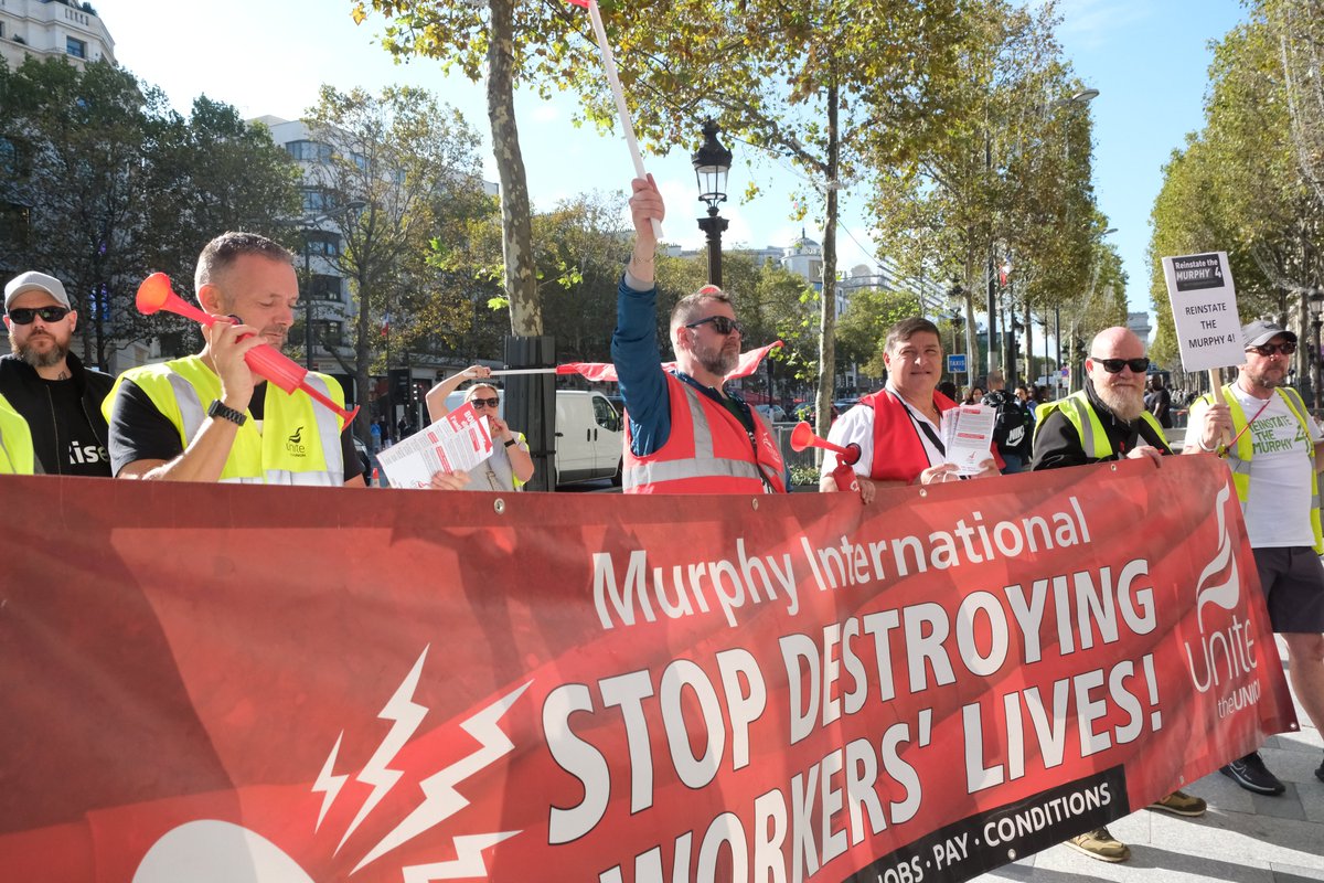 We've taken our campaign international this week where we'll hold a series of protests and demonstrations throughout France at the headquarters, offices and sites of <a href="/Bouygues_C/">Bouygues Construction</a>  due to the union-busting activities of its strategic business partner @jmurphyandsons!