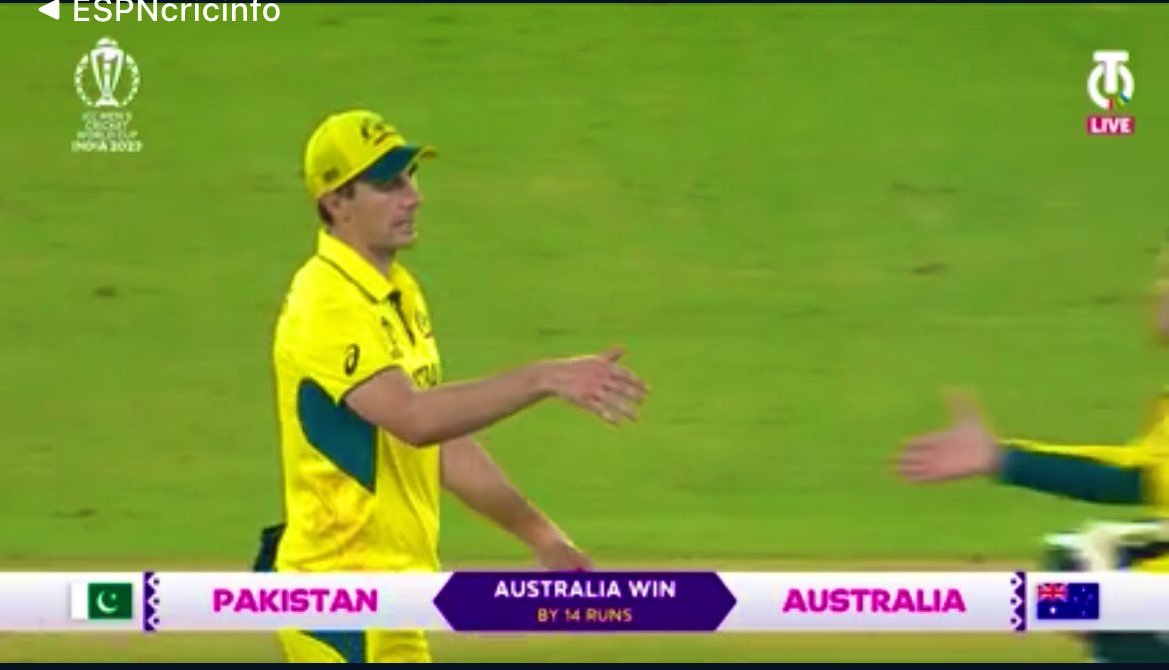 Australia win by 14 RUNS. 
 #PAKvsAUS #CWC2023 #ICCCricketWorldCup