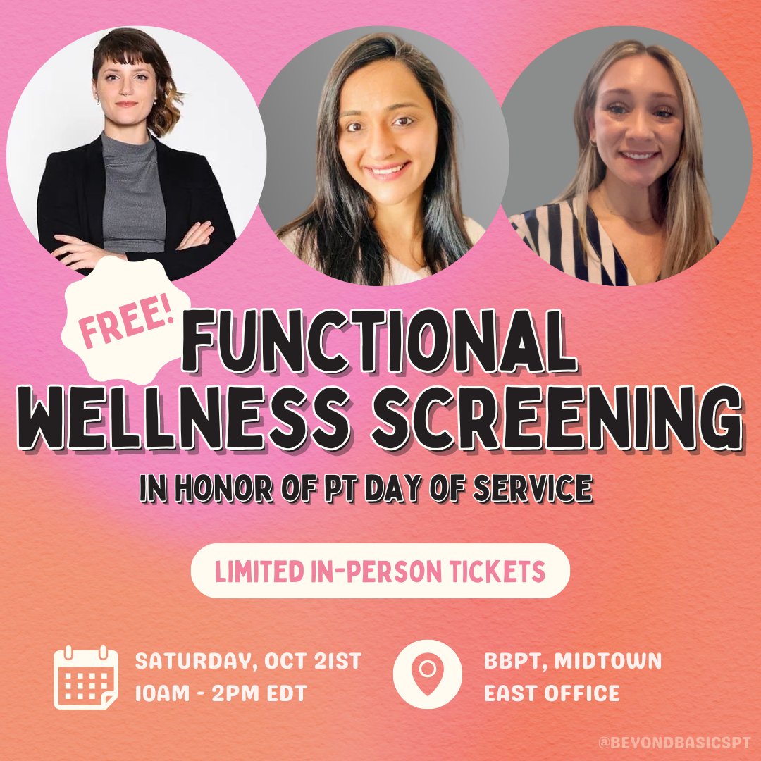 beyondbasicspt's tweet photo. ๐ฃ Weโre excited to announce that a few of our physical therapists are proud participants of PT day of service! Join us for a complimentary Balance Test, Posture Analysis, and Movement Check! #ptdayofservice #pelvichealth #wellnessscreening https://t.co/76QLbeOyDo