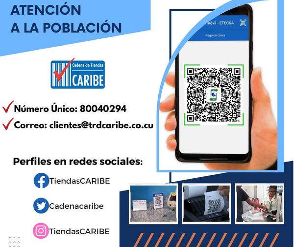 Si tienes alguna queja, inquietud o alguna recomedación sobre nuestros servicios, puedes hacernosla llegar por nuestros canales de comunicación oficial.

#Cuba
#TiendasCaribe
