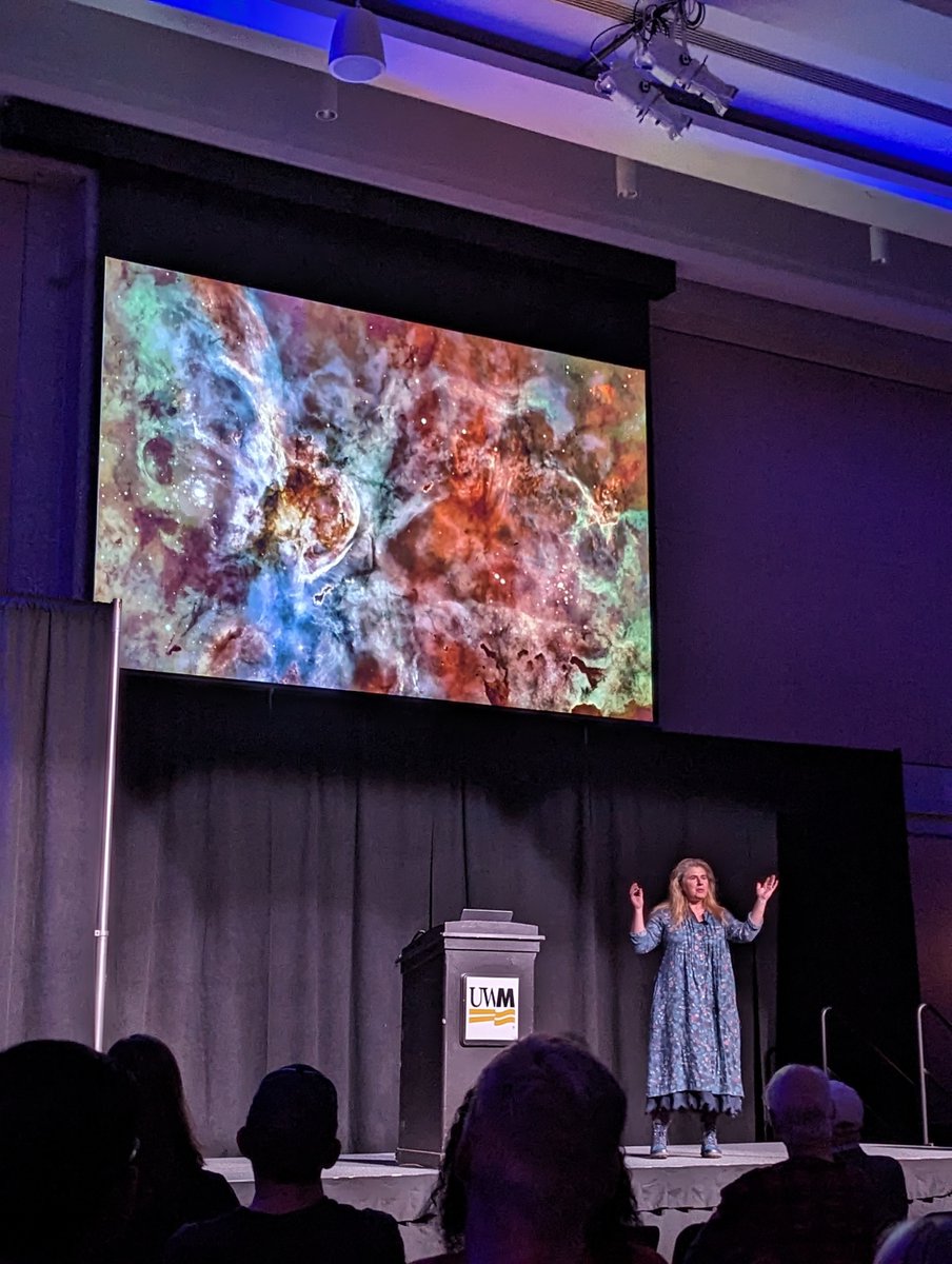 UWMPlanetarium's tweet photo. We were delighted by astrophysicist #MichelleThaller at last week's #UWM Distinguished Lecture series🌟 Not only did she highlight astronomical contributions made by women, she blew our minds with just-released #JWST data of what could be the first signs of life on an exoplanet! https://t.co/GoELqSwh8o