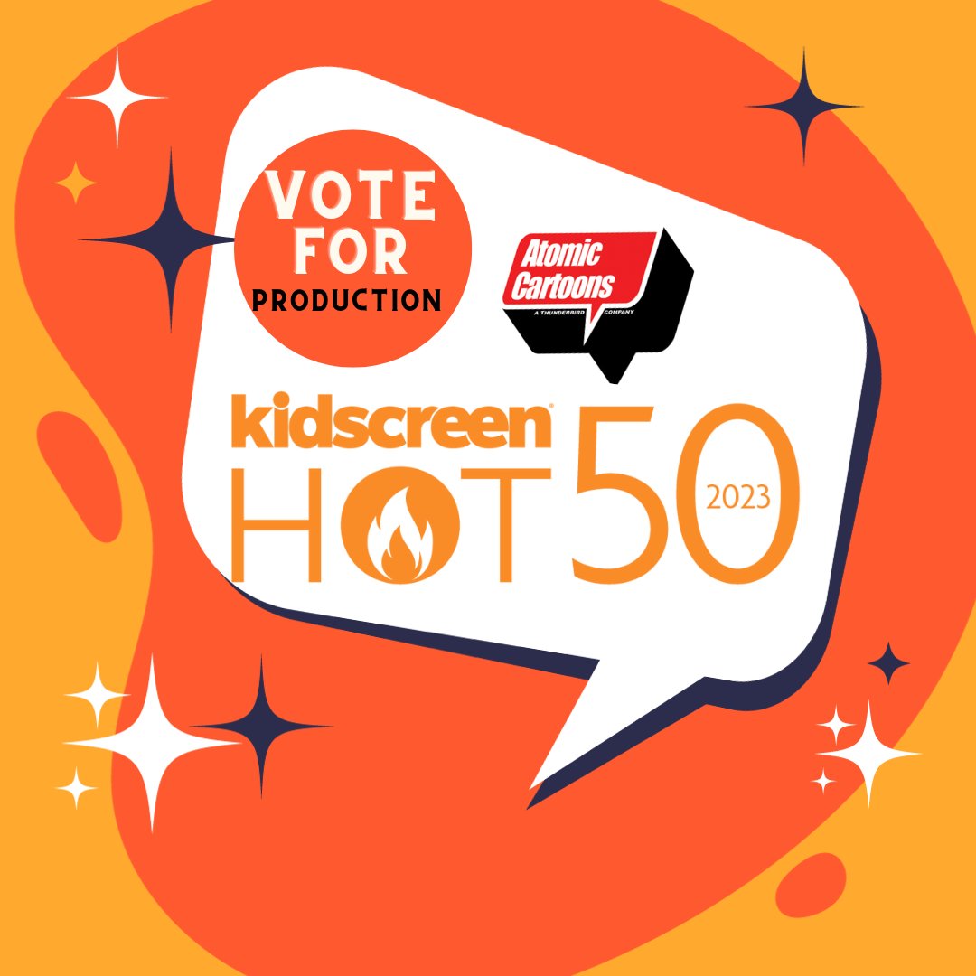 Atomic Cartoons has been nominated as one of Kidscreen's Hot50 Production companies for 2023! Help us out by casting your vote for Atomic Cartoons! Check your inbox for the voting link from Kidscreen. (Voting closes Friday, October 13) #KidscreenHot50 #Kidscreen #Production