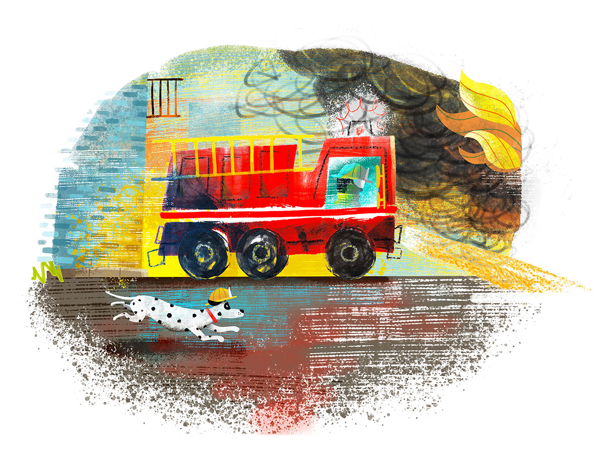 Still coming out of the fog from this weekend’s @SCBWI_ohionorth conf! What an amazing few days in so may ways! 
But for now here is a firetruck! The firetruck was originally inked during my stencil art presentation at the @highlightsfoud this past summer!

#kidlit #kidlitart