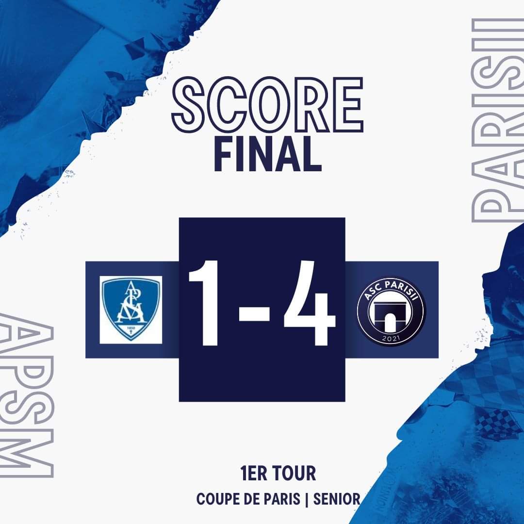 Très belle entrée dans la compétition de la Coupe de Paris pour nos Séniors avec une victoire contre APSM à l'extérieur, 4 à 1. Rendez-vous au 2ème tour ! 
#CoupeDeParis #ASCParisii