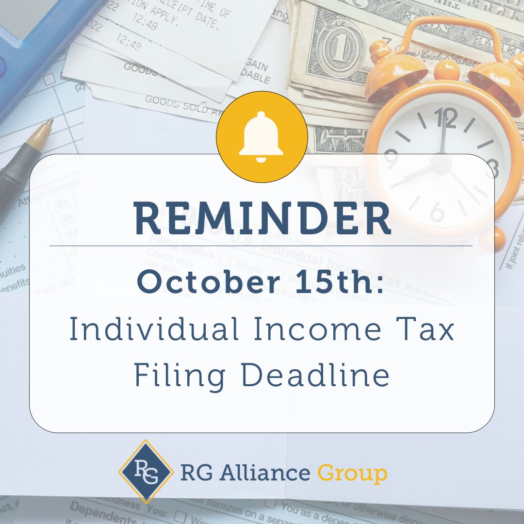 RGAllianceGroup's tweet photo. Don't forget, it's crunch time! 📝 For all those extended tax filers out there, now’s the time to get those returns in and checked off your To-Do list! 

#TaxDeadline  #FinancialFreedom #needtoknow #IRS https://t.co/Dgi4XRMqPp