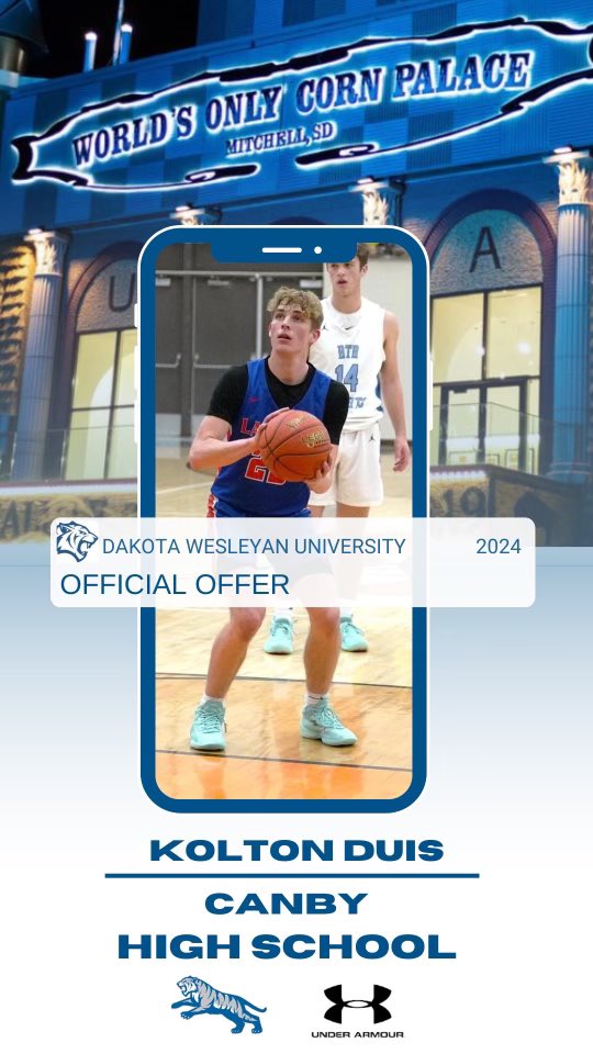 After a great visit with <a href="/Coach_Wilber/">Matt Wilber</a> and <a href="/SamNicholsonDWU/">Sam Nicholson</a>, I am excited and blessed to receive an offer from Dakota Wesleyan University!! @DWUMensHoops <a href="/SawyerHansen21/">Sawyer Hansen</a> <a href="/_ryderjohnson/">Ryder M. Johnson</a>