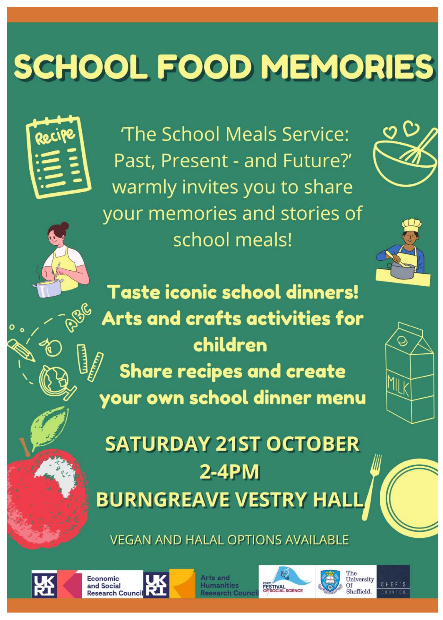 ESRCSchoolMeals's tweet photo. The @ESRCSchoolMeals team will be hosting a public 'School Food Memories' event as part of this!
**Sat 21 October at 2pm** To sign up pls go to
https://t.co/y3YEasDUhH
#histed #edhist
@EducationSheff @HistEdSocUK @_isabellectr @laura_c_newman @GurpinderLalli @EllenLauraB https://t.co/cbgHNHLV9w