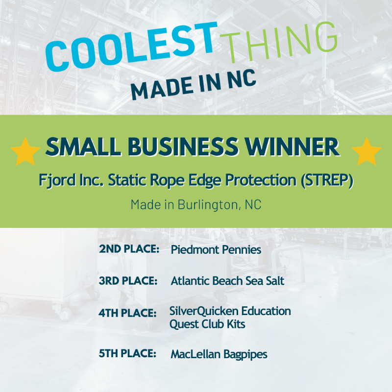 NCChamber's tweet image. 130 nominees narrowed to a final five. And now we have our winner. Congrats to this year&apos;s #CoolestThingMadeinNC (Small Biz), @chafepro, and to all the runners-up: @piedmontpennies, #AtlanticBeachSeaSalt, @Silverquicken, &amp;amp; @MacLellanCo. What a great kick-off to #mfgday2023!