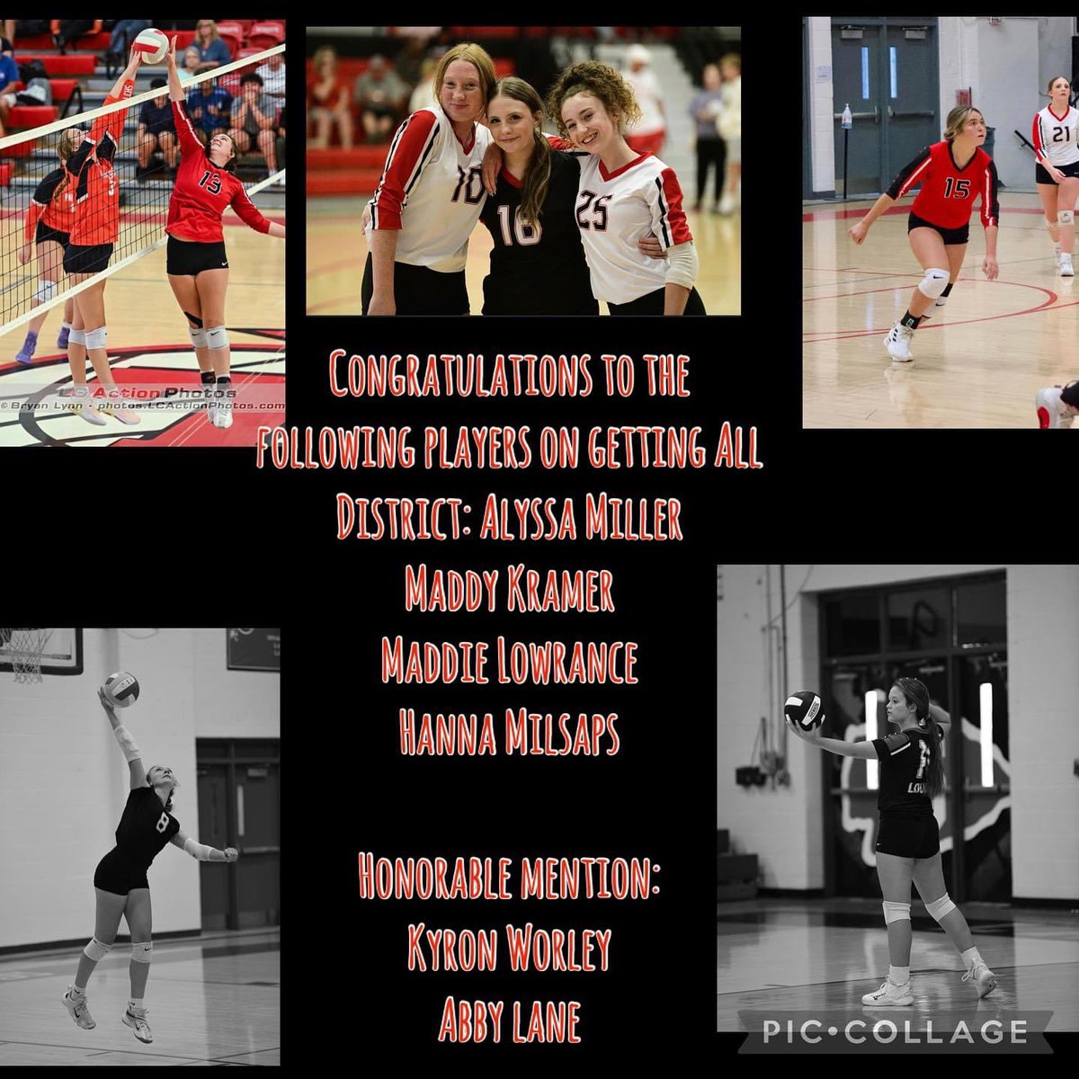 RedskinsLhs's tweet image. Congratulations to our girls that were selected for All District. Alyssa Miller, Hannah Millsaps, Maddy Kramer, Maddie Lowrance. 

Honorable mention: Kyron Worley and Abby Lane.  #AllDistrict2023 #LHSVB