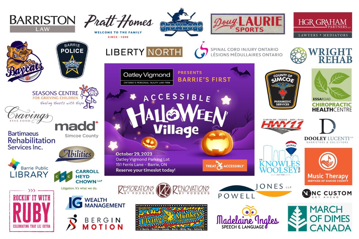 We are pleased to be joining our friends at <a href="/OatleyVigmond/">Oatley Vigmond</a> <a href="/HGRGrahamLLP/">HGR Graham Partners</a> @BarristonLLP and <a href="/CHCBarristers/">Carroll Heyd Chown</a> on October 29 for #AccessibleHalloweenVillage 🎃