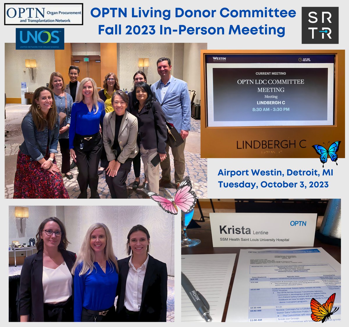 KristaLentine's tweet photo. Honored to represent @SRTRNews at @UNOSNews #LivingDonorCmte 🦋 | October 3, 2023 | Detroit, MI 🌇
• 🙏🏾Thanks to Cmte➕OPTN Staff for robust discussion 🎤
• Wonderful to engage in unique '#PatientProfessional' collaboration🤝🏽that defines the #mission of the #LivingDonor Cmte 🙌🏾 https://t.co/ywHJoqOJNm
