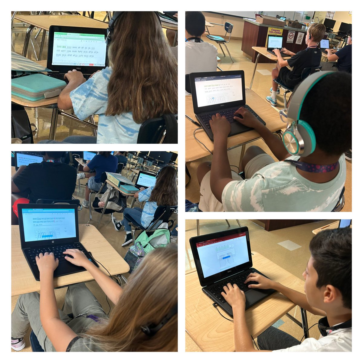 Shuhaiber5's tweet photo. How many words can you type per minute? #PreIT Ss @EmeraIdCoveMS brush up on their keyboarding skills to help them use their computers more effectively and efficiently for coursework. @ECMS_Dr_Feaman @SDPBCChoiceCTE https://t.co/8uXiEjNm0y