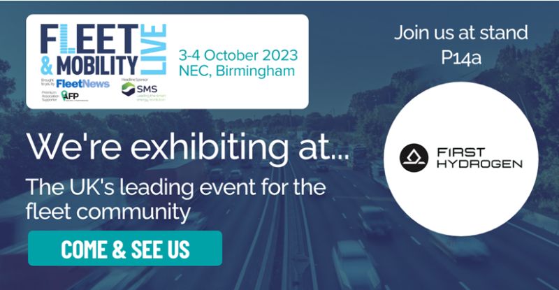 First Hydrogen Exhibiting at #FleetAndMobilityLive, at the NEC in Birmingham. Our hydrogen fuel cell-powered  vehicle (#FCEV) will be at stand P14a. Come and check it out!

fleetandmobilitylive.com

#TSXV.FHYD #FSE:FIT #OTC:FHYDF #zeroemission #hydrogen #fuelcell #cleanenergy