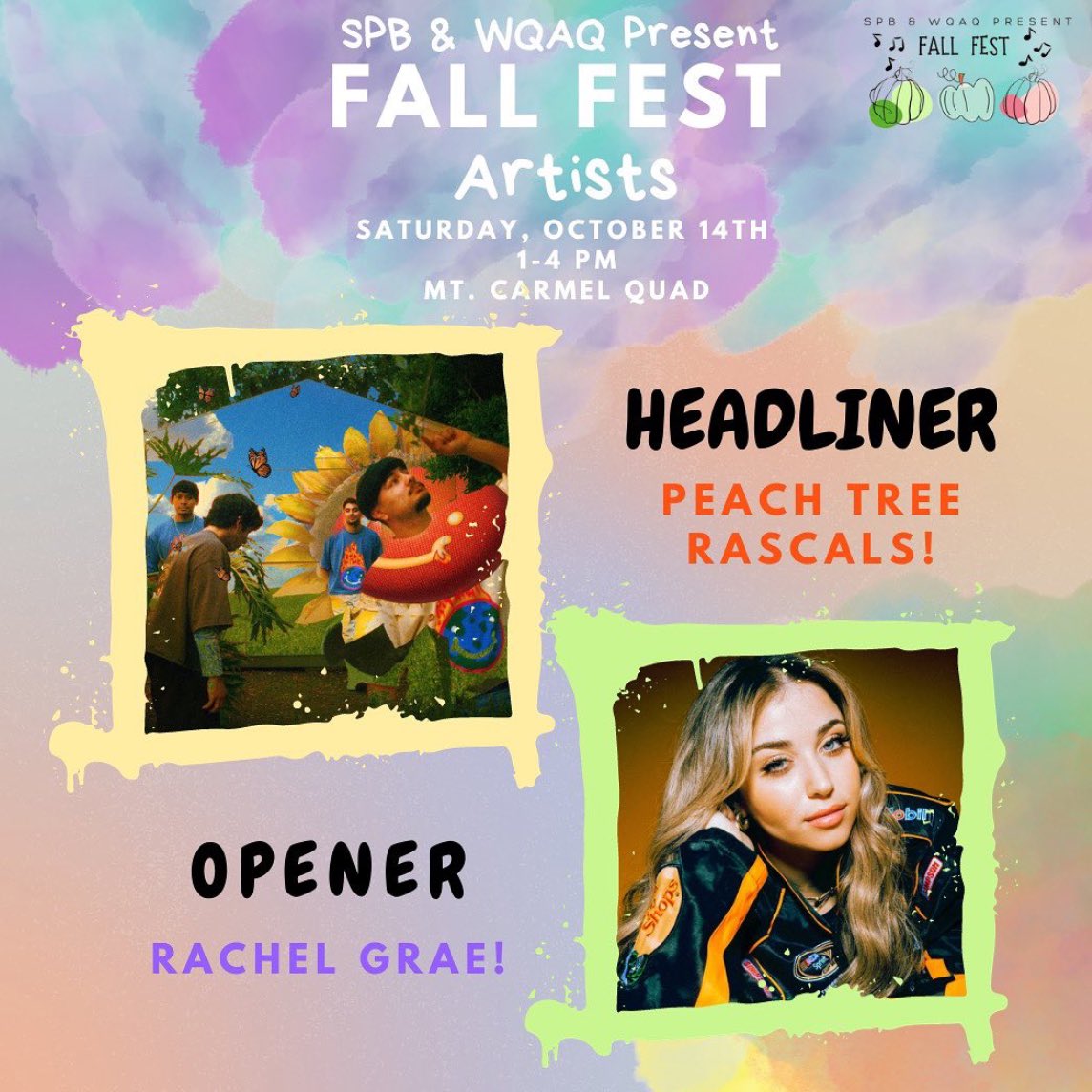 it’s official, @peachtreerascal and @rachelgraemusic are our 2023 fall fest artists!!! 🍂✨