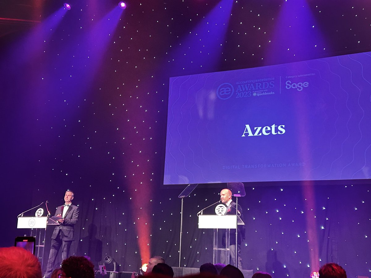 And the winner is… congrats to <a href="/AzetsUK/">Azets UK</a> from the team at <a href="/wolterskluwerUK/">Wolters Kluwer Tax & Accounting UK</a> for winning the digital transformation award at tonight’s #ae23 awards 
#accountants <a href="/AWEBExcellence/">Accounting Excellence</a> #bookkeepers