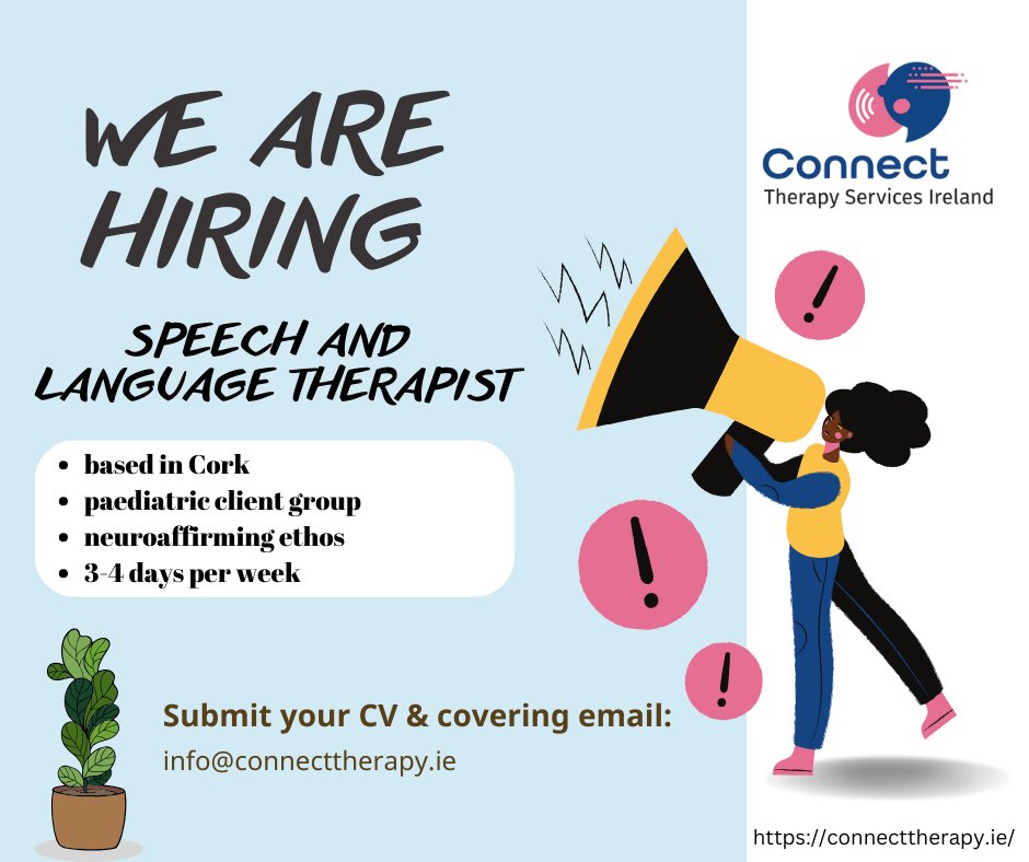 Our sister company, Connect Therapy Services Ireland, is hiring! Connect is a forward thinking and creative service with a neuroaffirming ethos and provides opportunity for innovation. Send your cv now! #mysltday #slpeeps #wespeechies #slcnjobs