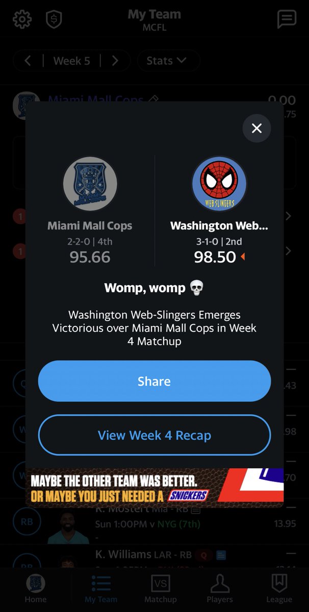 MiamiMallCops's tweet photo. Womp, Womp! Some mistakes on our roster were made and it costed us the win against our rivals. GG @WashWebSlingers https://t.co/vKopmucicm