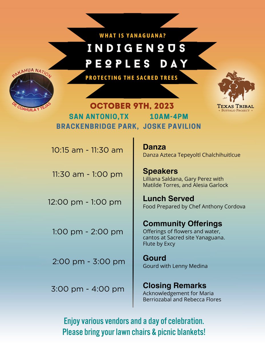 Join us next Monday for Indigenous Peoples Day! Enjoy various vendors and a day of celebration. Please bring your lawn chairs &amp; picnic blankets!