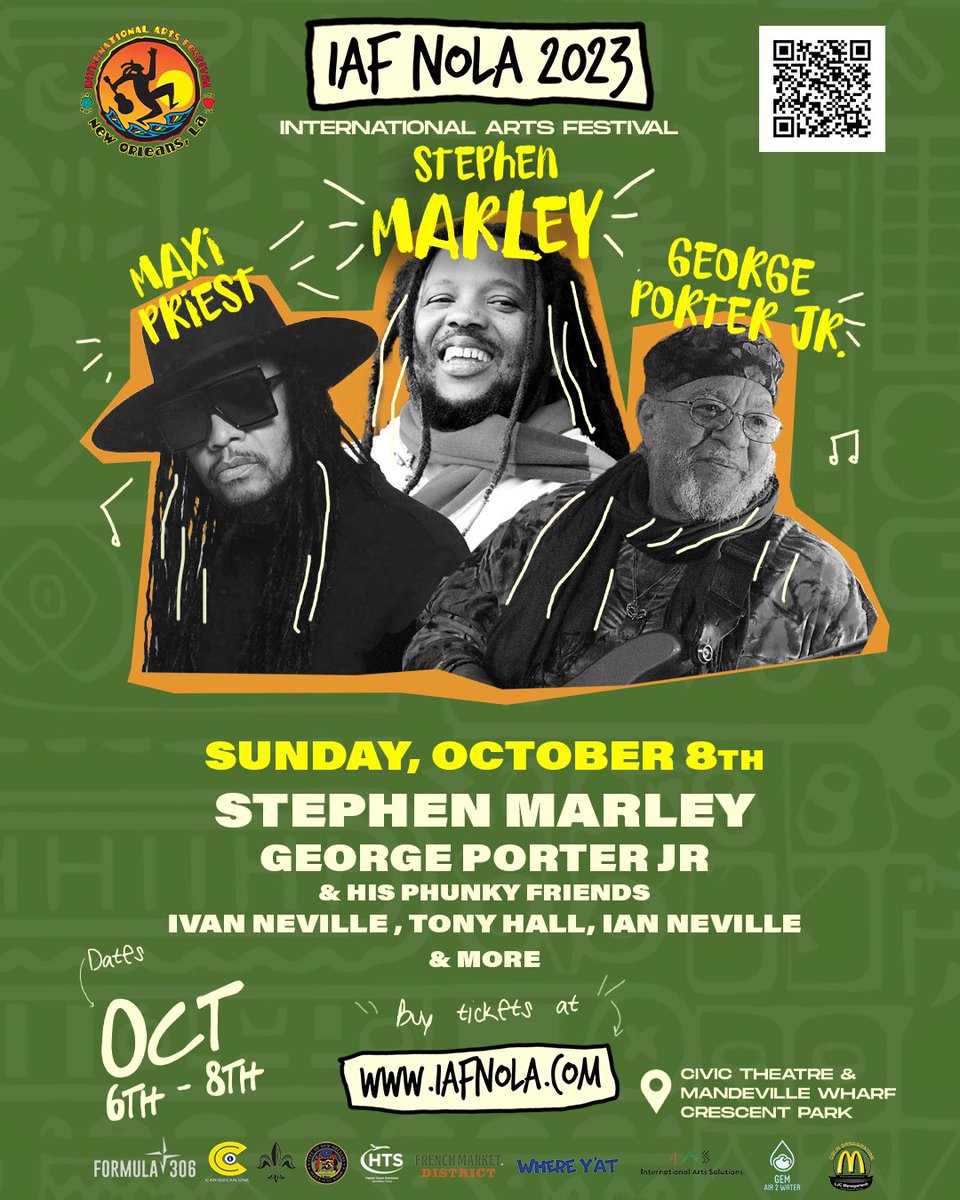 SilverbackMusic's tweet photo. New Orleans!! ⚜️ Join us this Sunday, October 8th for @IAFNola featuring @StephenMarley & his ‘Old Soul’ band along with #GeorgePorterJr & his Phunky Friends @IvanNeville #TonyHall @IanNeville504 live at Crescent Park in The Bywater!!!!
🎫 Tickets: https://t.co/H8llaPEH6v https://t.co/bMT5CU2g0Q