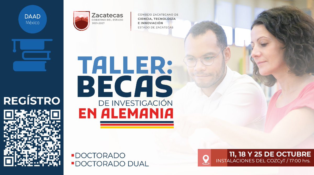 ¿Te gustaría desarrollar estudios de posgrado en el extranjero?
¡#COZCyT te invita a participar en el Taller para Becas de Investigación en Alemania!
No dejes pasar esta oportunidad...
Realiza tu registro en:
forms.gle/MUzYDAqJpnJYUk…