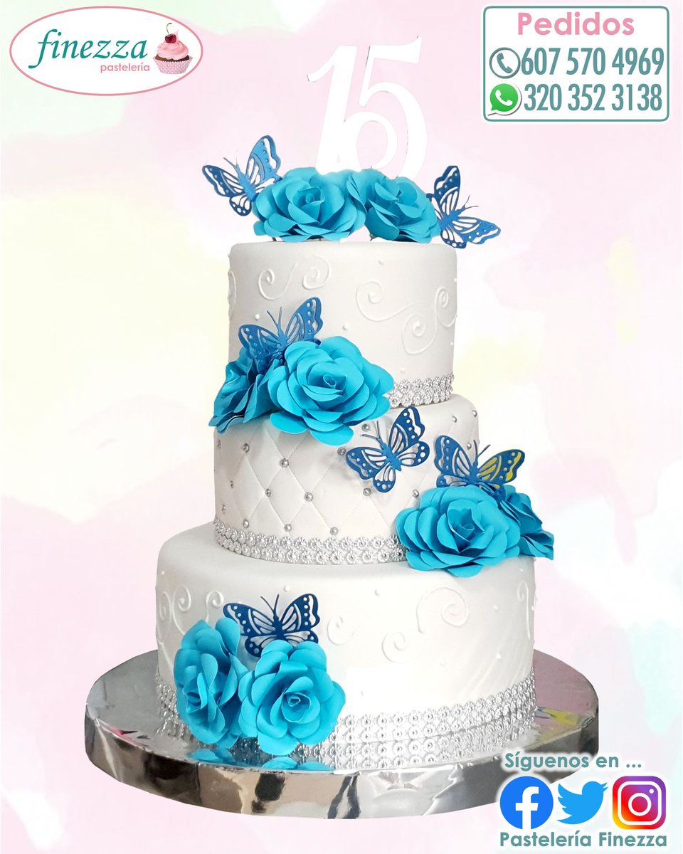 pastelfinezza's tweet photo. Felicidades en tus 15 Primaveras Angela!
 
#PasteleriaFinezza #CelebraConFinezza #FelizCumpleaños #Cumpleaños #HappyBirthday #Ponque #PonqueAlto #Torta #Cake #QuinceAños #QuincePrimaveras #AzulTurquesa #Plateado #Angela https://t.co/ylmrZi3MAu