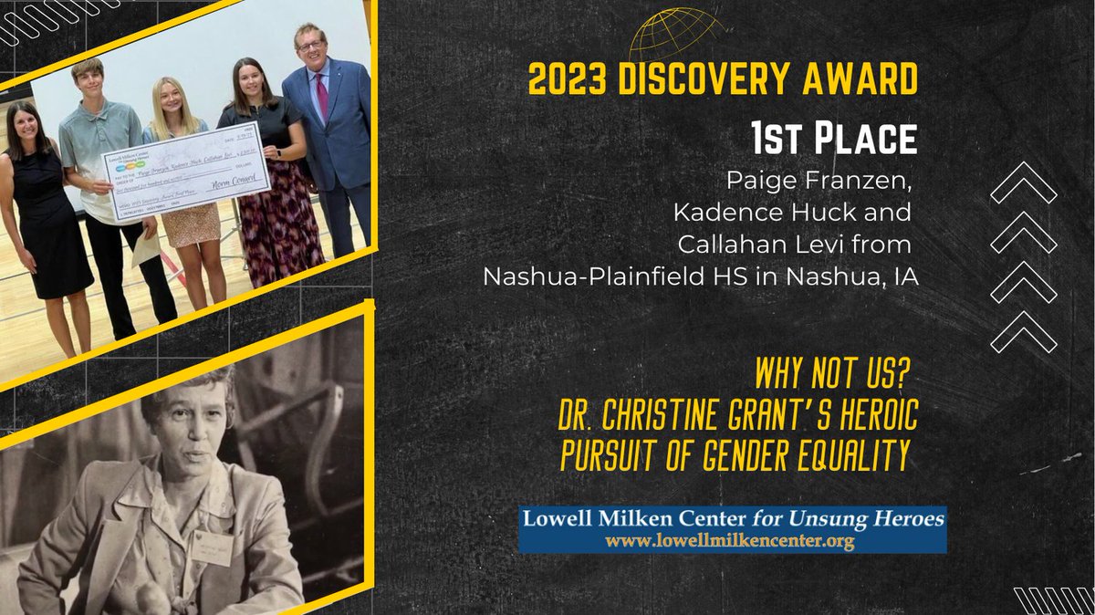 Check out Nashua-Plainfield HS students Paige Franzen, Kadence Huck, and Callahan Levi's documentary, "Why Not US? Dr. Christine Grant's Gender Equality Journey." 🌟 Watch it here: bit.ly/Christine_Grant. More to come! #DiscoveryAward #UnsungHeroes  #GenderEquality #Iowa
