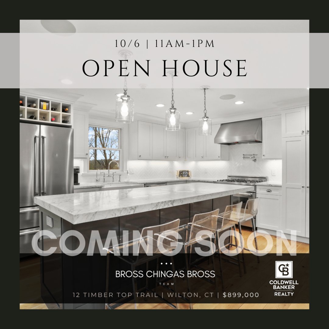 #COMINGSOON
OPEN HOUSE
October 6th | 11am-1pm
12 Timber Top Trail | #WiltonCT | $899,000
Learn more today at BrossChingas.com | @barbara.bross 203.829.6592

Bross Chingas Bross is #SoldOnWestport & #SoldOnCT
@ColdwellBanker Global Luxury®⠀⠀⠀⠀
Info@BrossChingas.com