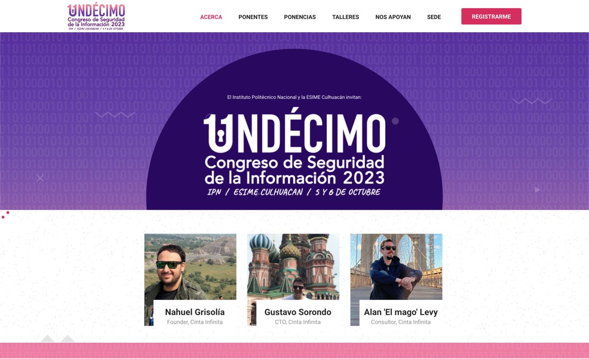 Este próximo Jueves y Viernes estaremos, junto a <a href="/srmoebius/">👾Moebius</a> y <a href="/soyelmago/">El Mago</a>, en México participando de una nueva edición del Congreso de Seguridad de la Información del Instituto Politécnico Nacional - ESIME Culhuacan. Nos vemos en CDMX 🇲🇽!! <a href="/cintainfinita/">Cinta Infinita</a>