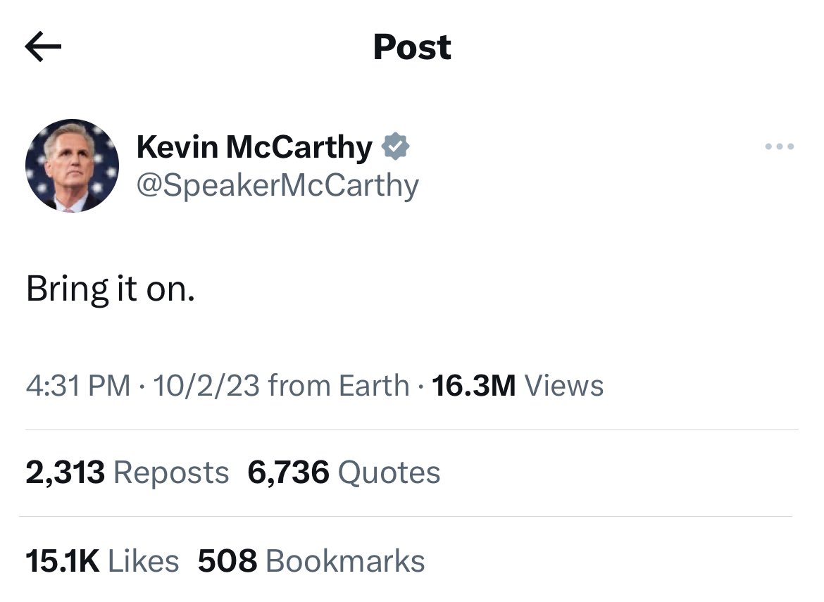 People are dunking on McCarthy’s misplaced confidence but I think he simply meant, “After I am humiliatingly ejected from my position as Speaker, I will comfort myself by watching Bring It On.”