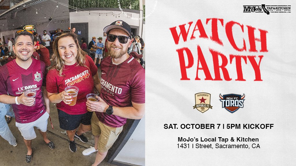 Join us this Saturday, Oct. 7 at Mojo's Local Tap and Kitchen for a #RGVvSAC watch party!

First 50 Indomitable Members get a drink on us! 🍻

📍 1431 I St., Sacramento, CA

🔗 bit.ly/3F0EqVZ