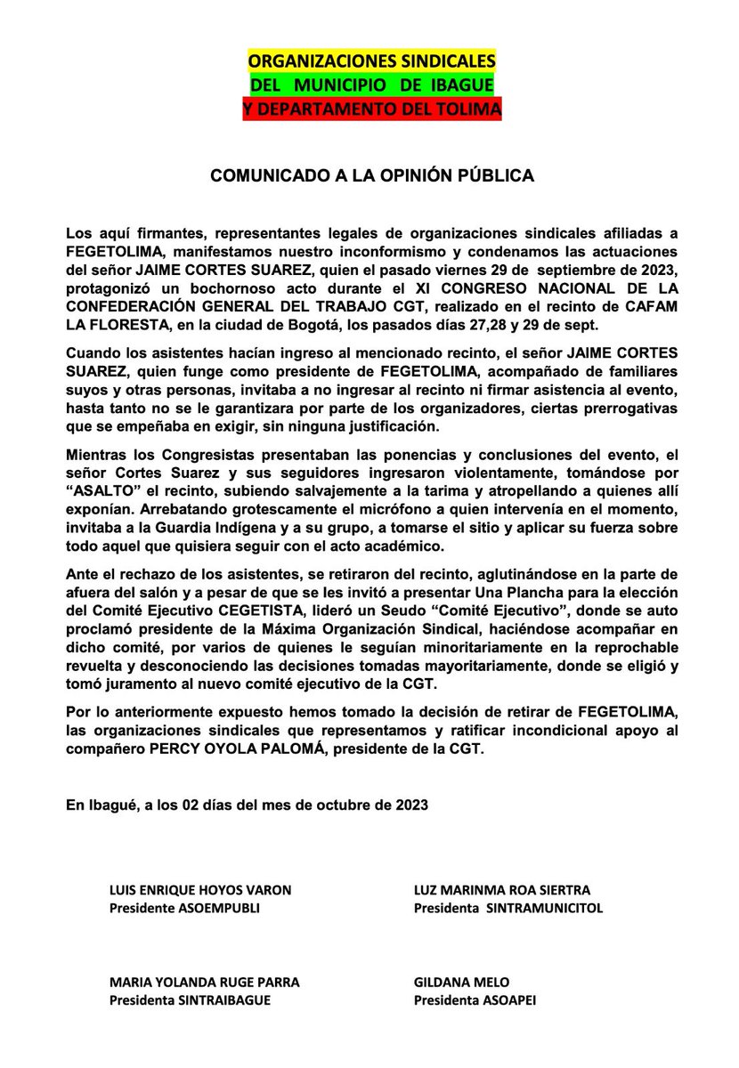 CGT Oficial Colombia tweet media