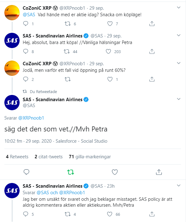 NordnetAxel's tweet photo. SAS-Petra kommer för alltid att finnas i finanstwitters hjärta. https://t.co/b9BN7G4Xxr