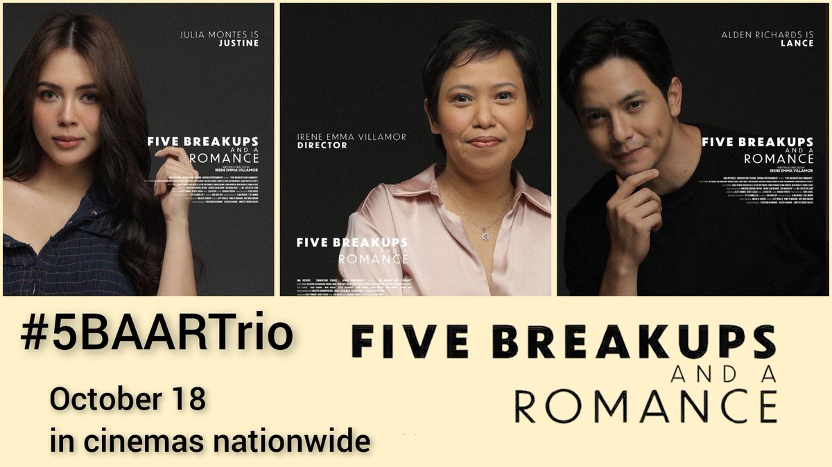 wyn_st_esprit's tweet photo. A whirlwind romance.
How long will you keep on trying?
Five Breakups and a Romance in cinemas nationwide October 18.
#FiveBreakupsAndARomance
#AldenRichards
#JuliaMontes
#IreneVillamor
#5BAARTrio https://t.co/1sv1O2xdzo