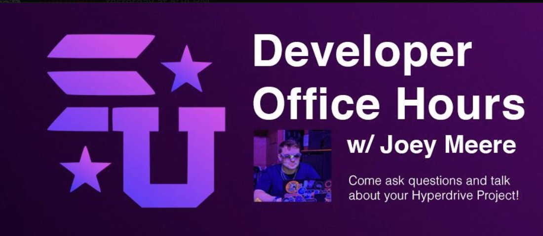 SolanaUni's tweet image. 📢Are you building for #HyperdriveHackathon? Have some questions? Join @joeymeere in the #SolanaUni discord for office hours in t-minus 5 and meet a community of students building on Solana. discord.gg/solanaU