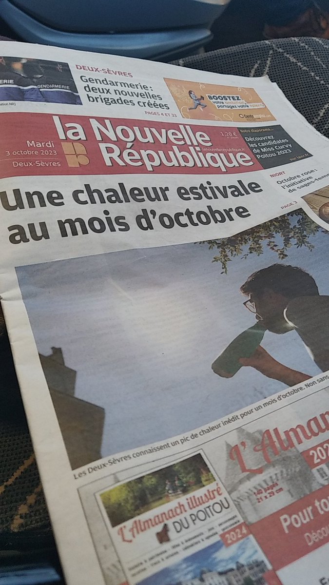 Alban_Ldc's tweet photo. ☀️Pour mon arrivée à #Niort, premier sujet sur le climat en Une.

Pour notamment rappeler que cette vague de chaleur tardive va avoir des incidences durables sur les écosystèmes. 🦩 https://t.co/hgfvqK7lsO