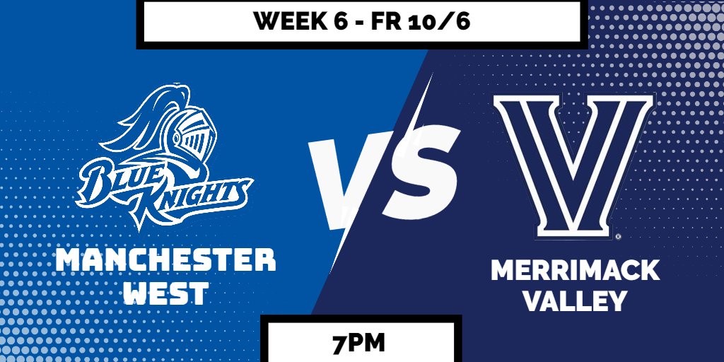 WestNHfootball's tweet photo. Back at home this week vs Merrimack Valley! 7pm kick off on Friday. #blueknights #dayandknight https://t.co/w6LXpUA3X6