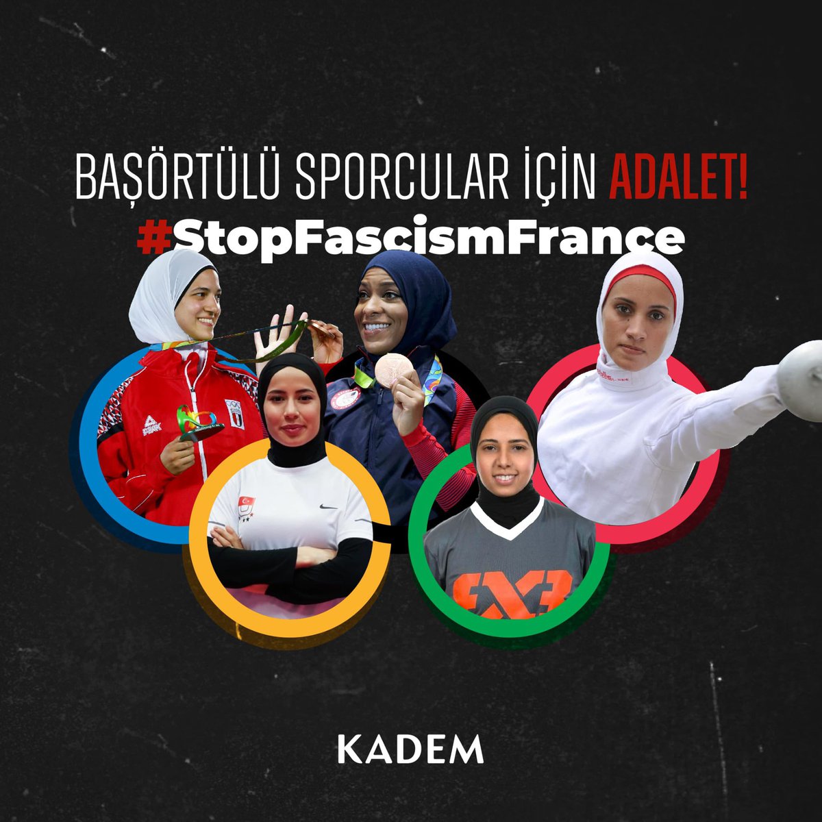 Fransa'nın başörtülü sporcular için getirdiği Olimpiyat Oyunları yasağı, kadınlara yönelik ayrımcılık ve hak ihlalidir. KADEM Oysa spor yapmak her kadının hakkıdır. Başörtülü sporcular için adalet!!

#Faşizmidurdurunfransa