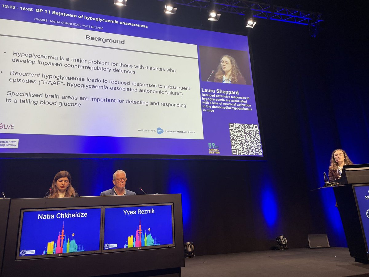 Honoured for the opportunity to present our work in the Evans' lab @IMS_MRL titled 'Reduced Defensive Responses to Hypoglycaemia are Associated with a Loss of Neuronal Activation in the DMH in Mice' today #EASD2023 @MEvansCambridge @masajosipovic @EmilyStaricoff @HypoResolve