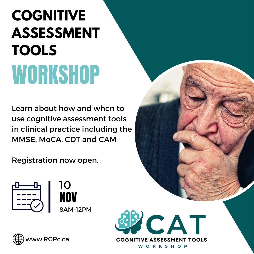 Do you use MOCA, MMSE, Clock Drawing, or CAM in your practice? Refresh your knowledge with the #Cognitive Assessment Workshop. Due to popular demand, we have opened a workshop for Nov 10. Register here: rgpc.ca/calendar