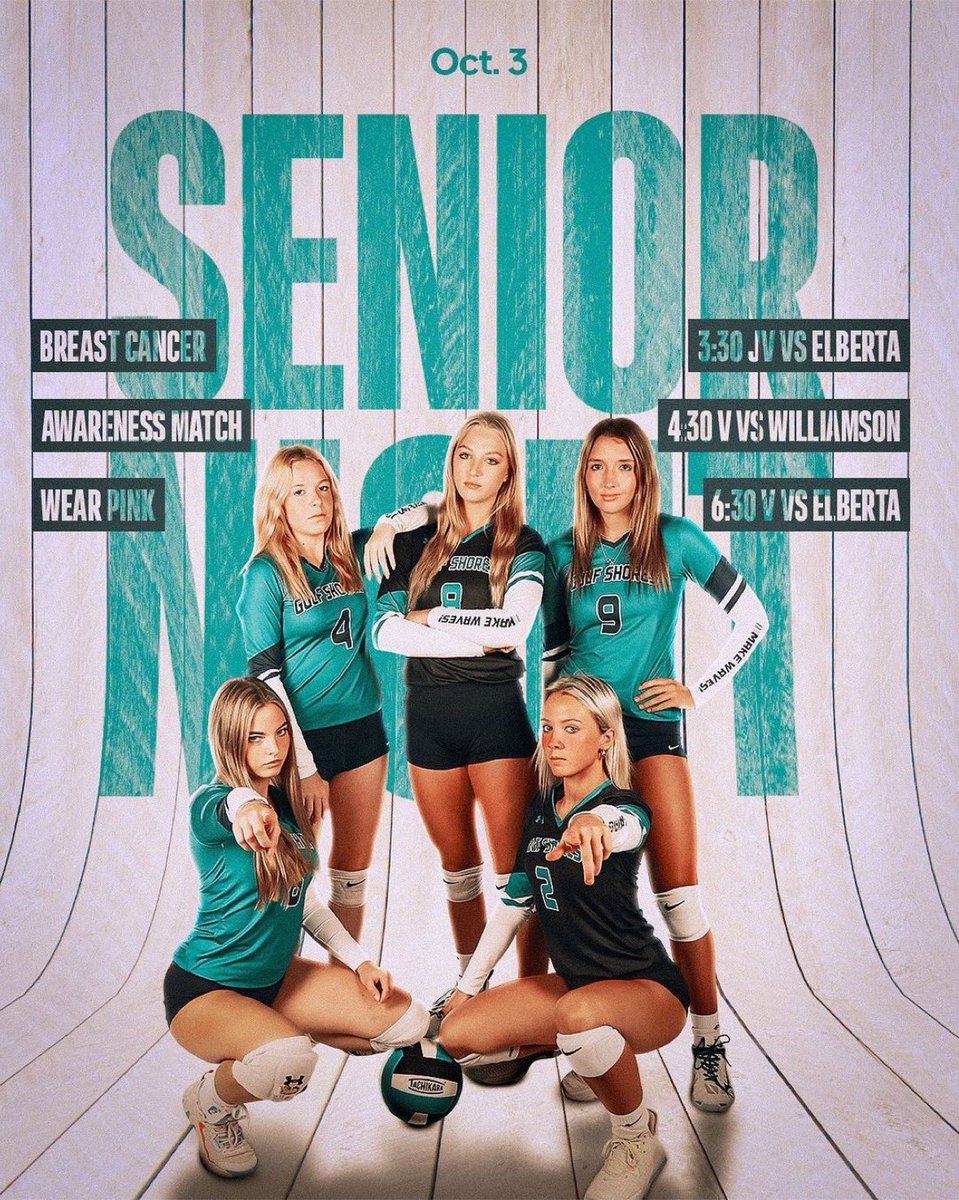GulfShoresBOE's tweet photo. Repost from @gshs__vball
•
~Senior Night~
Come out and support these 5 seniors on their BIG night in the Tank! Game time for JV is 3:30. Varsity games are 4:30 and 6:30pm!
#godolphins #gsvb #fearthefin #makewaves https://t.co/xxkmvuCJW7