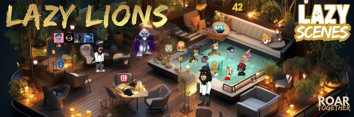 Qhu_NFT's tweet photo. Used one of my #LazyScenes to upgrade my X background @LazyLionsNFT. What you all think? Invited my @NoncoDucks @FunApes_NFT @psychanon @beanbagfrens @SpaceRidersXYZ @z00tzAnchorClub @AuraExchange and others to the party. LFG #Web3 https://t.co/FBwJd04HGT