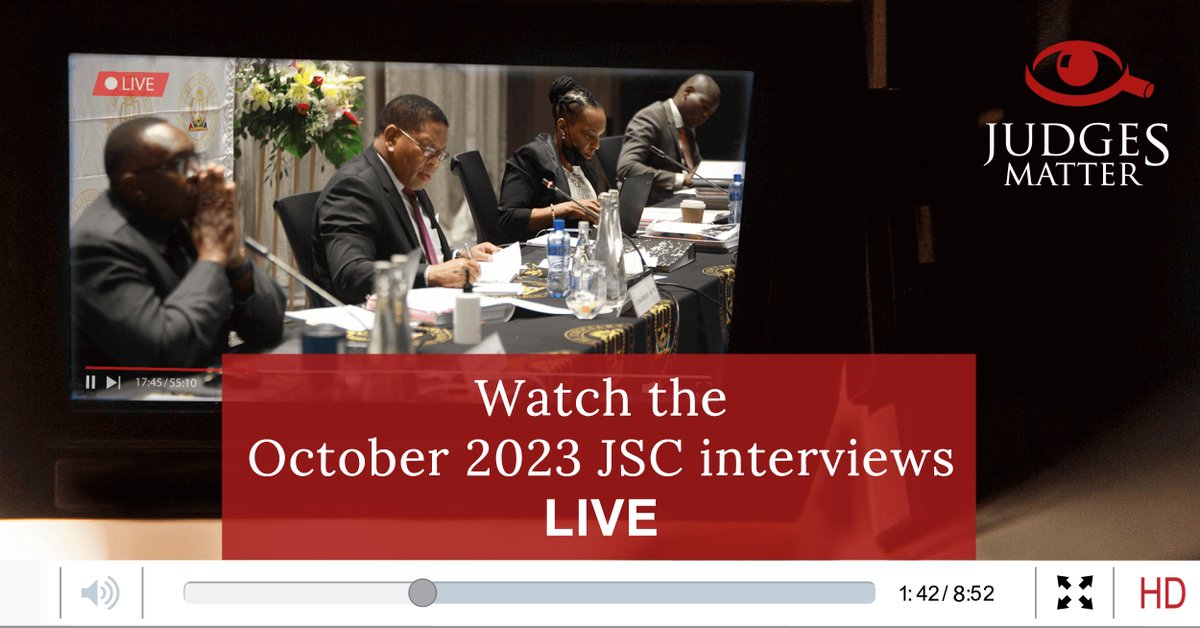 WhyJudgesMatter's tweet photo. The Judicial Service Commission has concluded interviews for the Supreme Court of Appeal.

They will now interview one candidate for the Electoral Court, Johannesburg Judge Leicester Adams. 

Watch live: https://t.co/RCitZzjB4L 

#JSCinterviews https://t.co/aE55KHtr4u