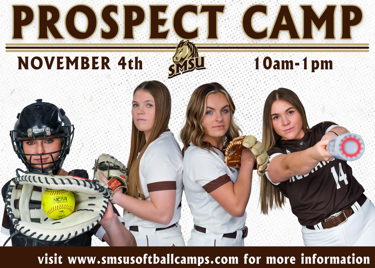 SMSUSoftball's tweet photo. Interested in playing at the next level!? We are hosting our prospect camp November 4th. For more information visit https://t.co/9IsmHu77qK  #LetsRide https://t.co/sLsmrDE2v2