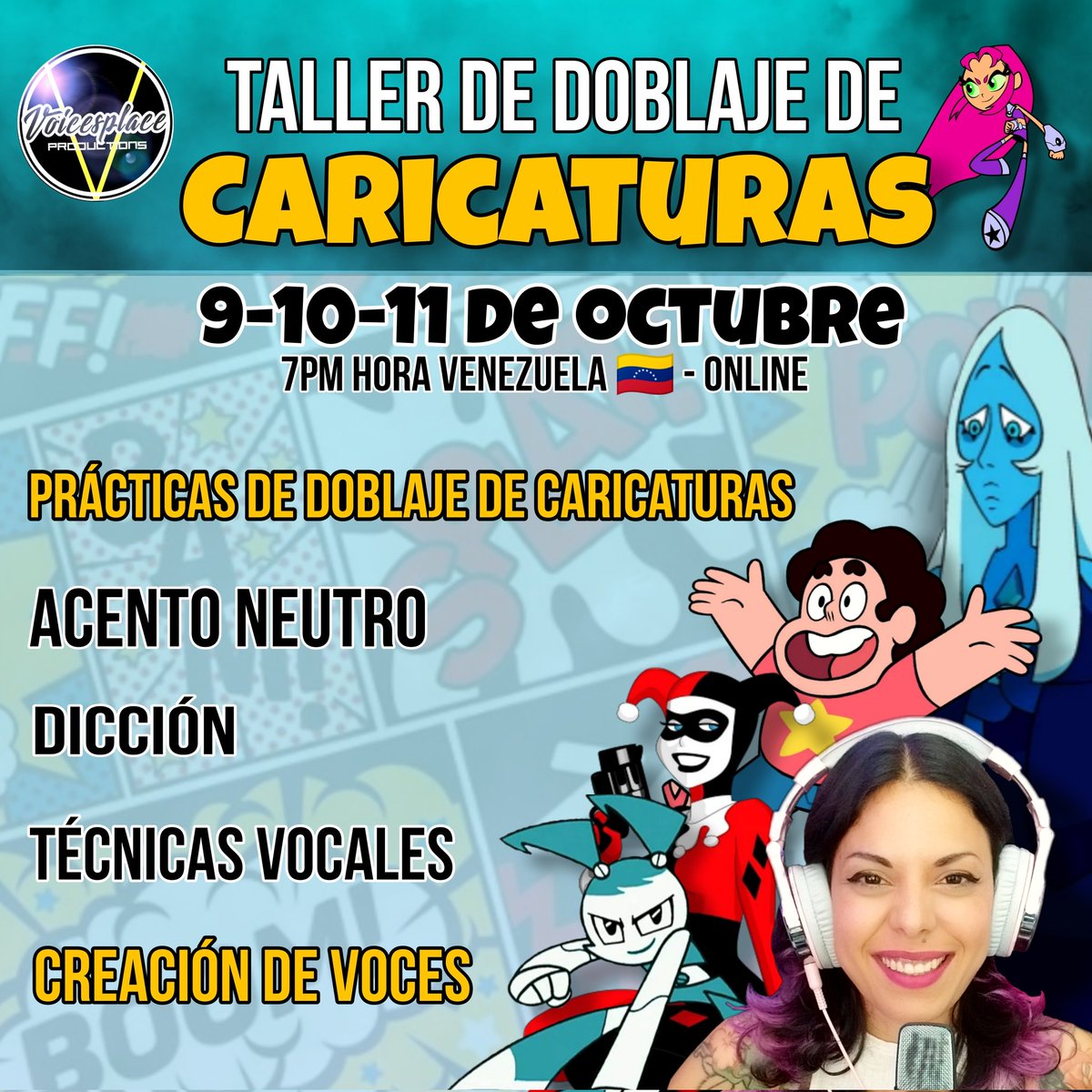 Voicesplace's tweet photo. INSCRIPCIONES ABIERTAS para este mes de octubre. Junto con la profesora y actriz de doblaje @LeishaMedina podrás perfeccionar tus técnicas de voz, dicción, acento neutro e interpretación con el calendario de talleres que tenemos preparado para ti. Escríbenos para más información https://t.co/7H3dAODmPB