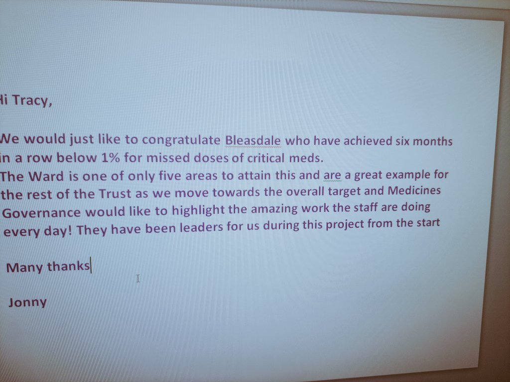 Another great achievement by bleasdale. 6 months in a row for missed meds notices. Well done all🥳🥳🥳