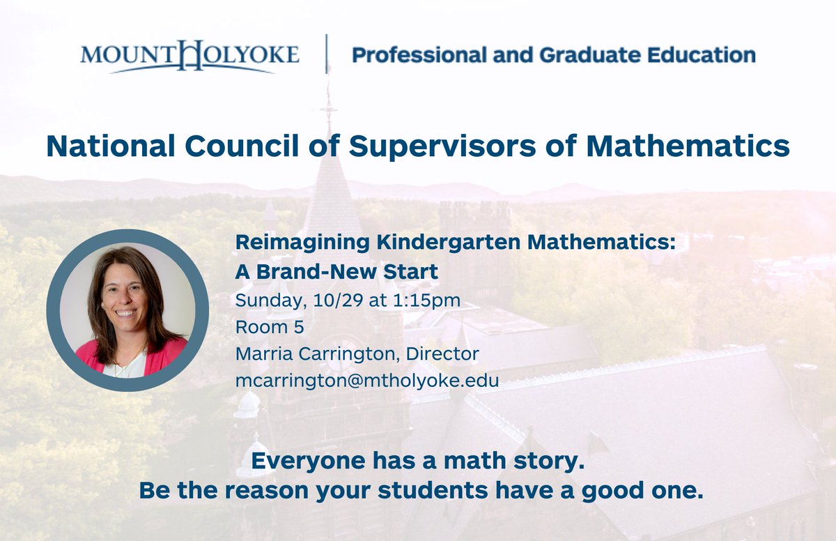 MathLeadership's tweet photo. Are you going to the NCSM conference this weekend? Math leadership program director Marria Carrington is presenting on Friday, October 28. Attend her session and say hi!
#NCSM23 #NCSMBold #MathEdLeaders @MathEdLeaders https://t.co/4d0w2ly4ci
